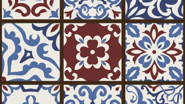 Flower motifs and crosses, encaustic tiles