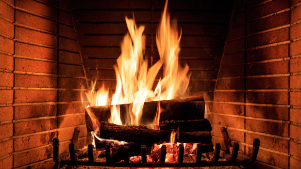 Logs burning in a fireplace
