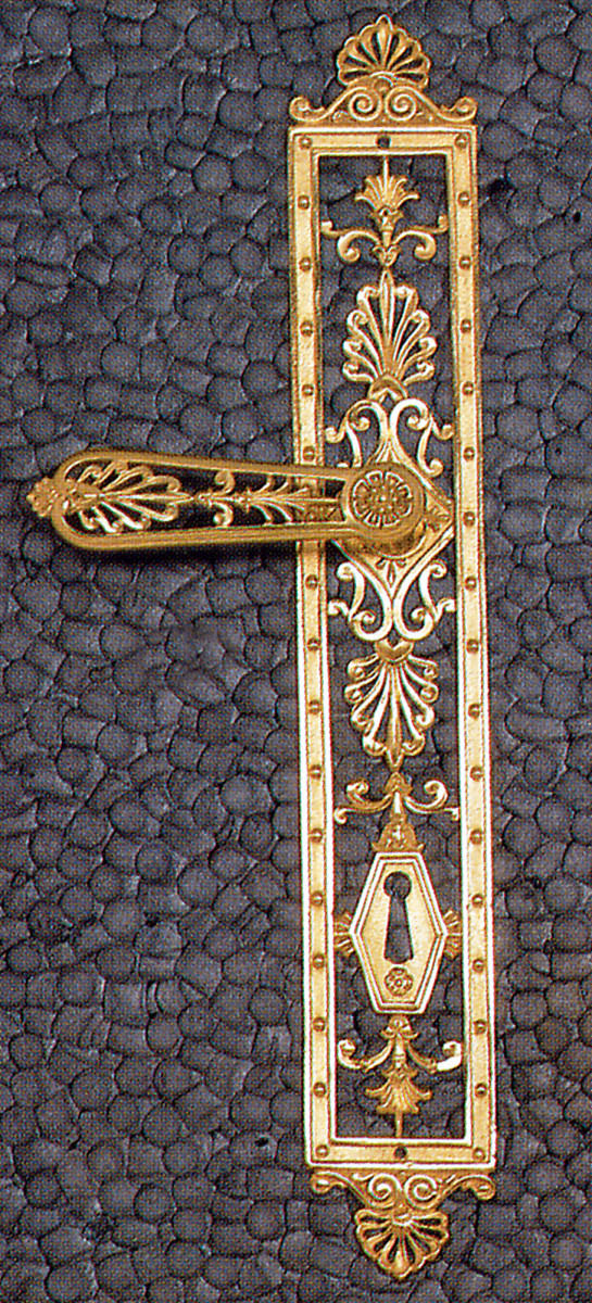 Historic hardware products such as this ornate door handle and matching escutcheon from E.R. Butler appeared often last year.