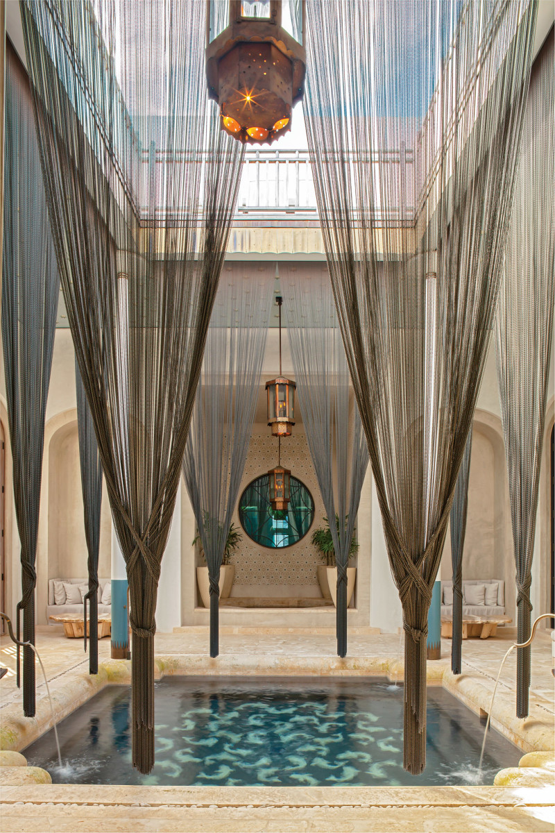 atrium spa pool, Dominican shellstone