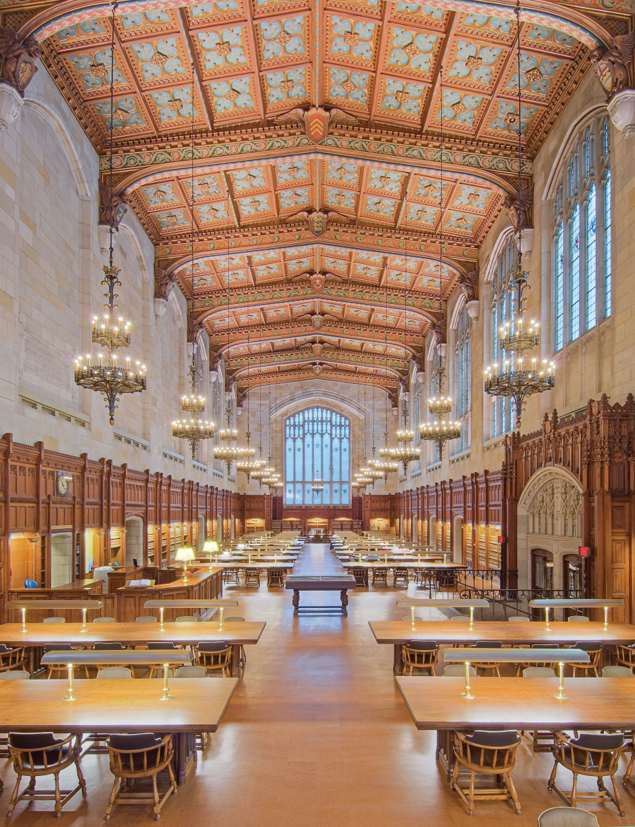 library restoration, restored Gothic chandeliers