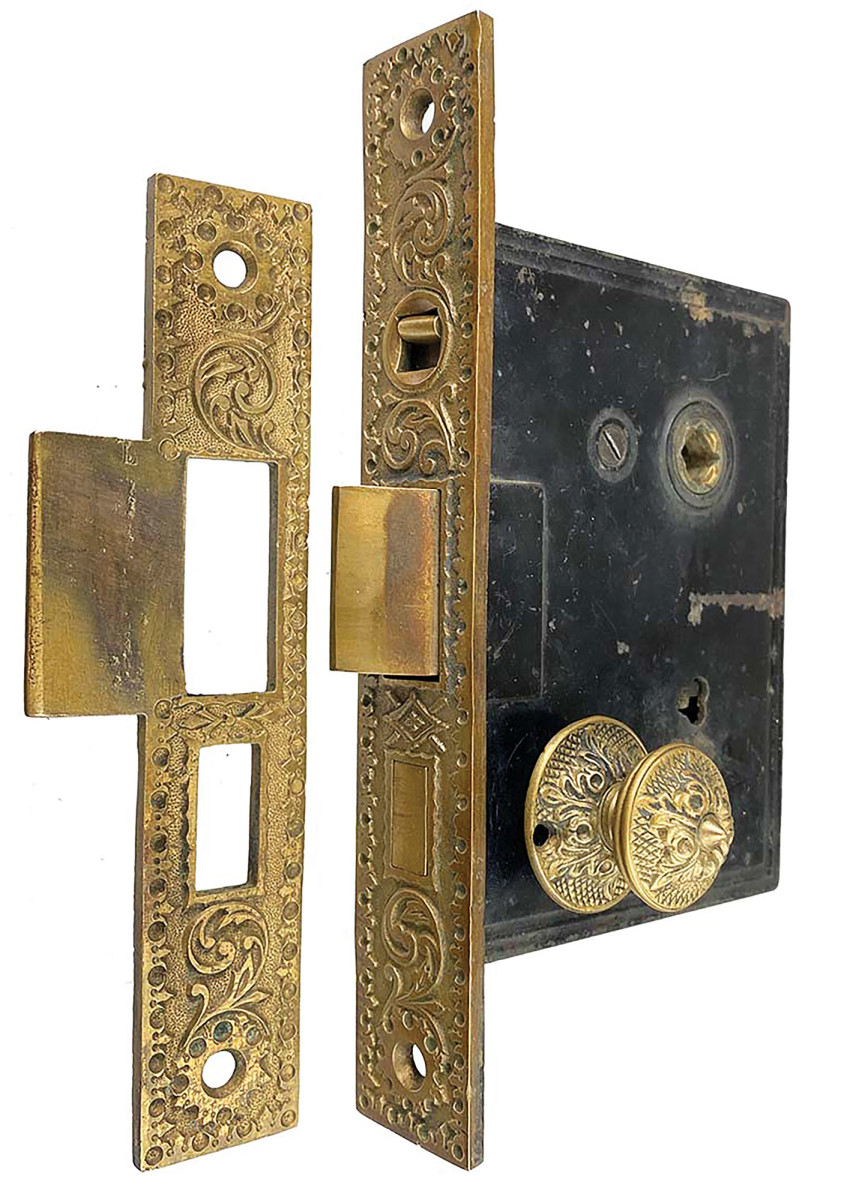 Cast bronze exterior mortise lock with strike and thumb