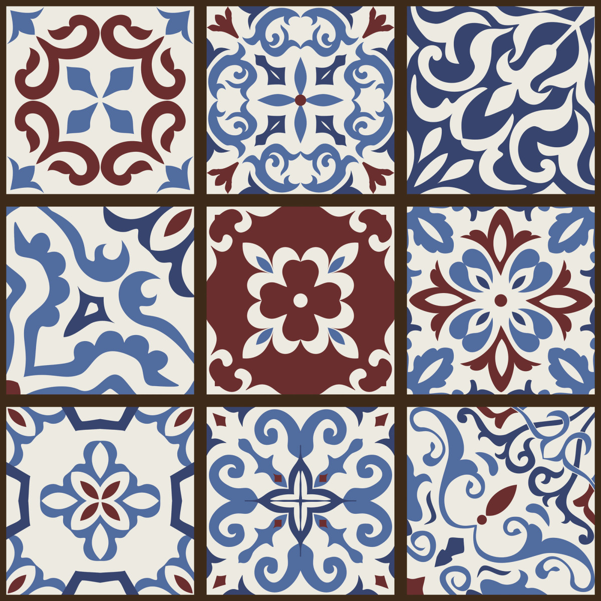 Flower motifs and crosses, encaustic tiles