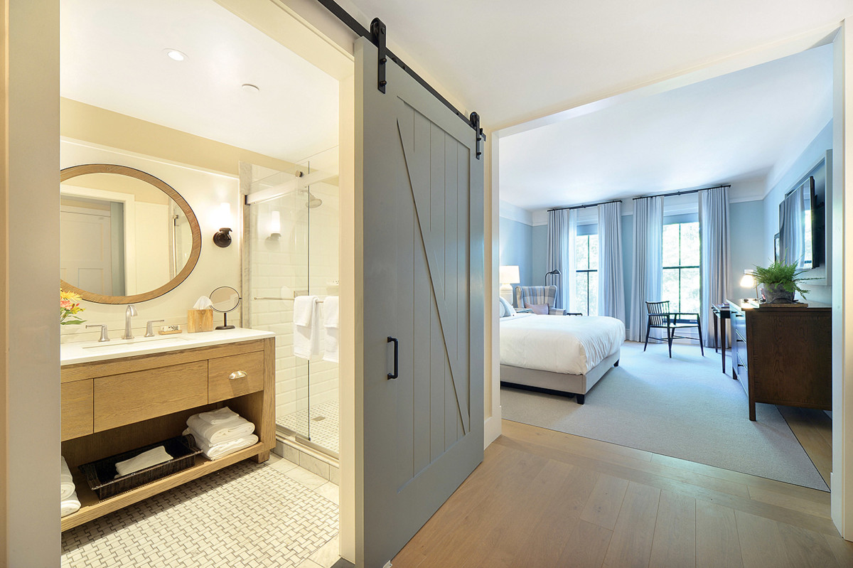 guest-room bedrooms, oversized farm-style windows, barn doors, Williams Inn, CambridgeSeven