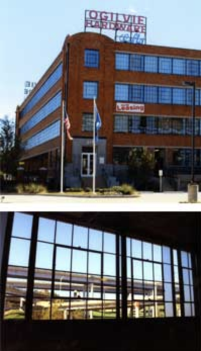 Top: Exterior: Front after rehabilitation. Bottom: Interior of refurbished historic windows with added window system. Note proximity of elevated expressways.