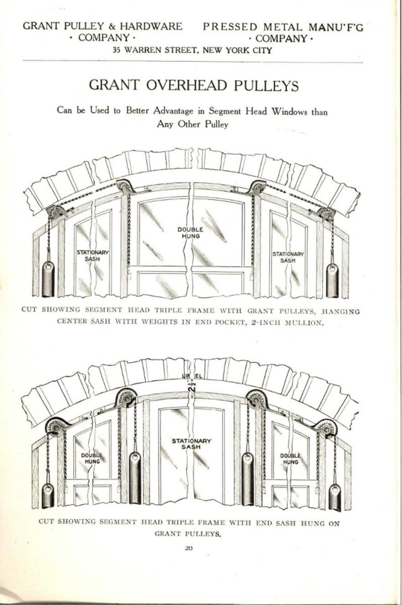 American pressed metal sash pulleys and Grant overhead pulleys, 1900.