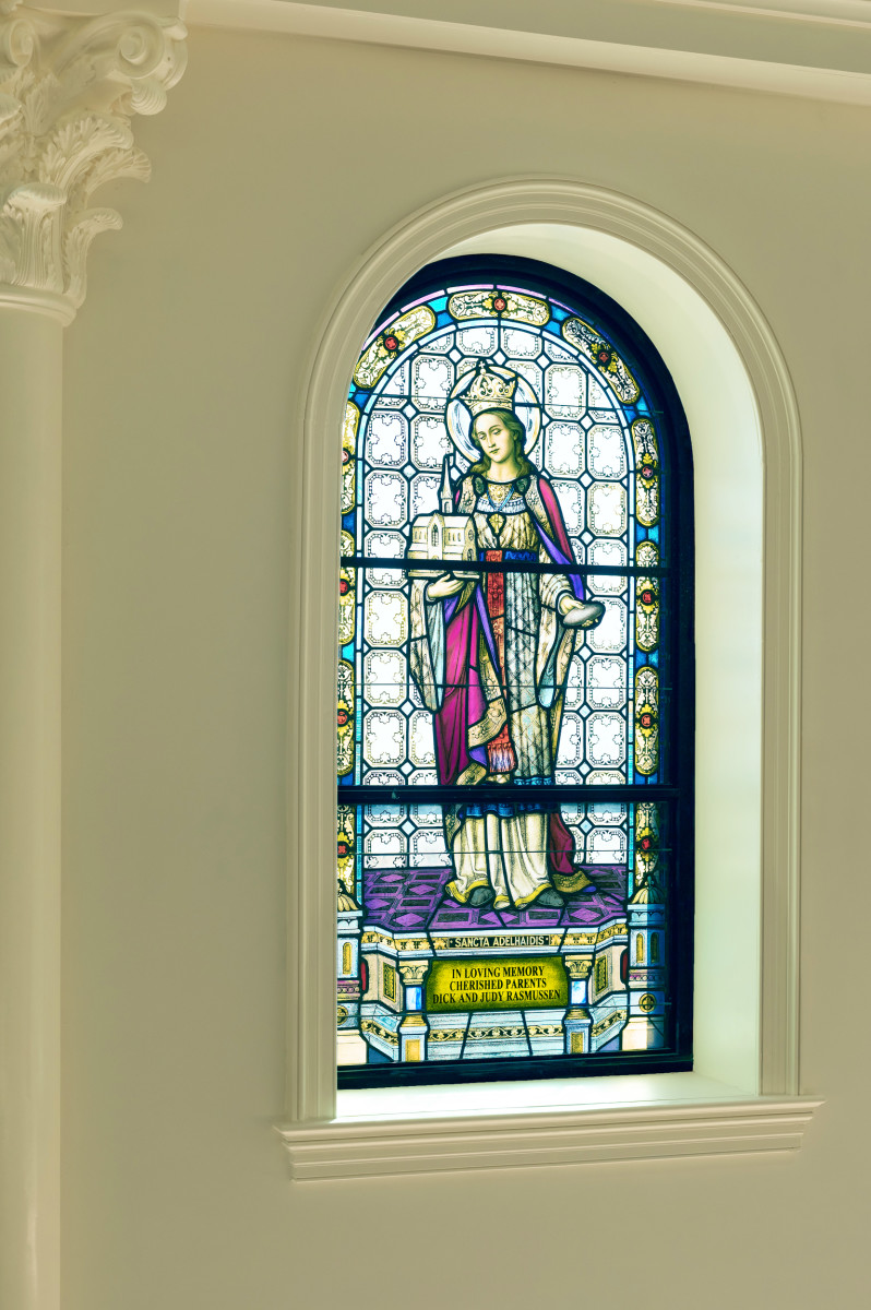 The windows from St. Gerard’s were cleaned and repaired and installed in Mary Our Queen.