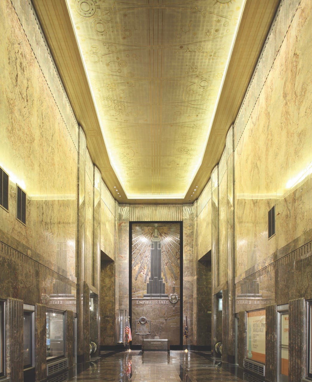 gilded lobby ceiling, Empire State Building. Photo by Whitney Cox