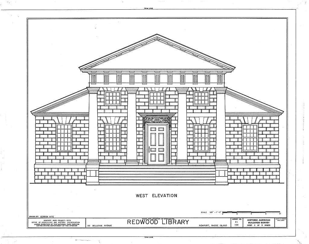 HABS RI,3-NEWP,15- (sheet 2 of 5) - Redwood Library, 50 Bellevue Avenue, Newport, Newport County, RI