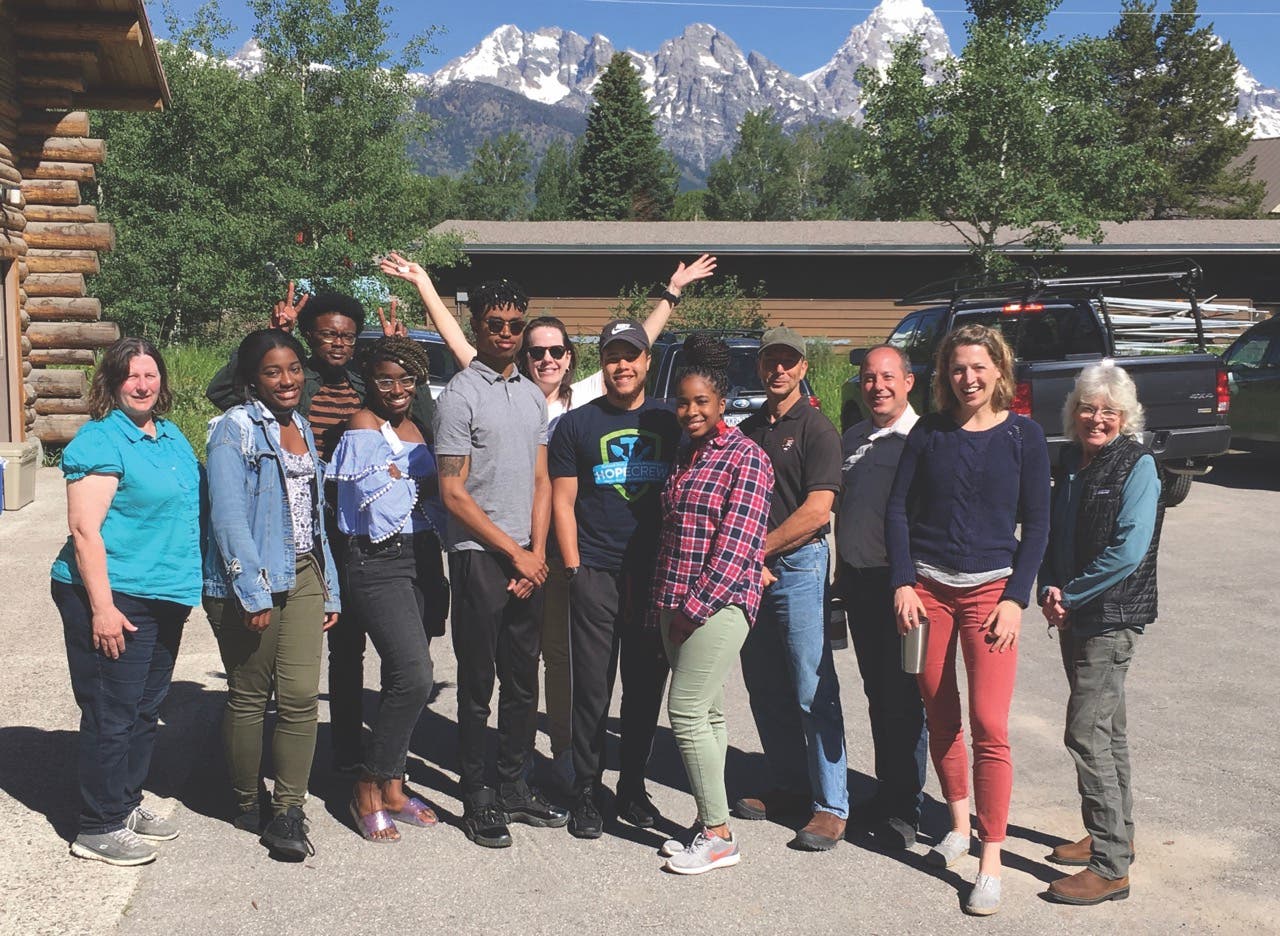  In 1994, Lisa Sasser running
a log structure repair workshop
at Big Horn Canyon National
Recreation Area.
